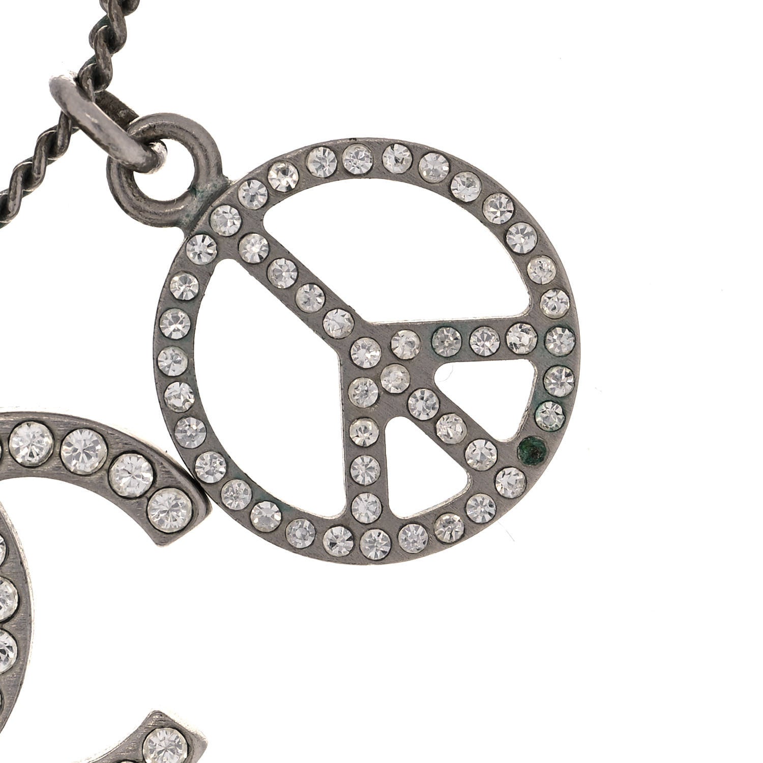 Chanel Crystal Heart Peace CC Charm Necklace 6 of 7