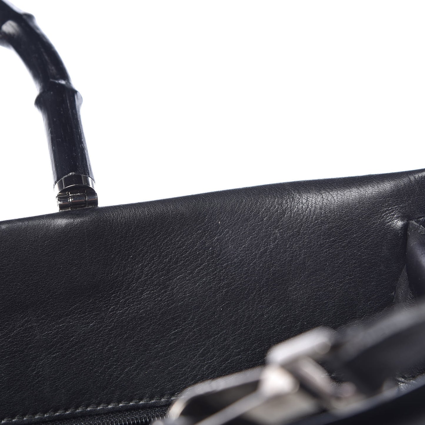 Calfskin Bamboo Top Handle Bag Black