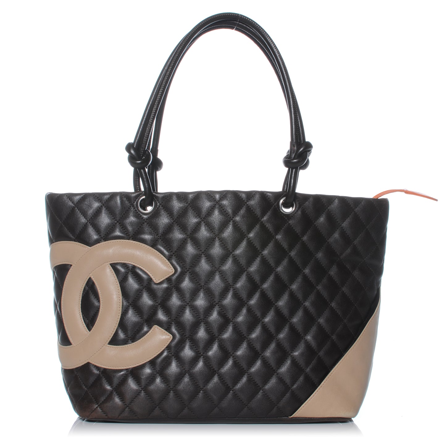 Calfskin Quilted Large Cambon Tote Brown Beige