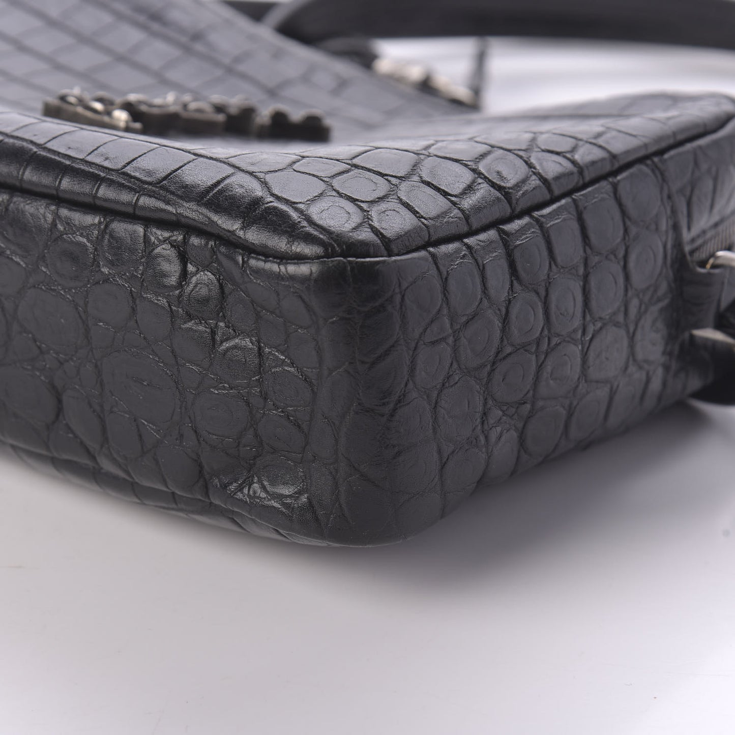 Calfskin Crocodile Embossed Monogram Lou Camera Bag Black