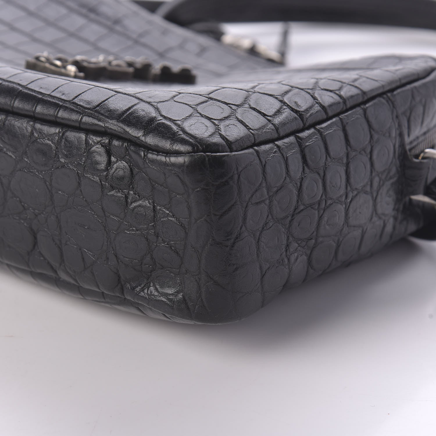 Saint Laurent Calfskin Crocodile Embossed Monogram Lou Camera Bag Black 7 of 9