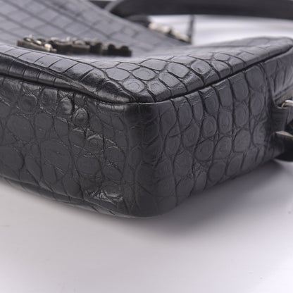 Saint Laurent Calfskin Crocodile Embossed Monogram Lou Camera Bag Black 7 of 9
