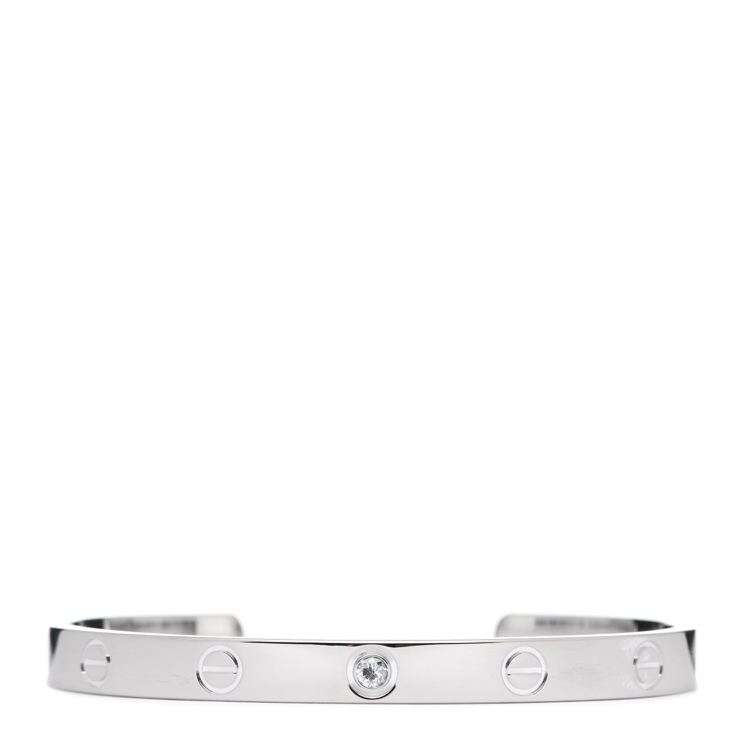 18K White Gold 1 Diamond LOVE Cuff Bracelet 17
