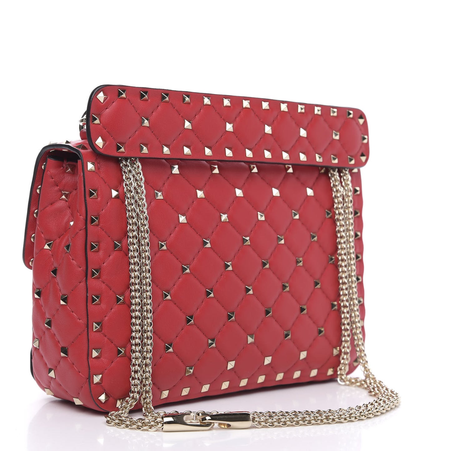 Lambskin VLTN Print Medium Rockstud Spike Shoulder Bag Red