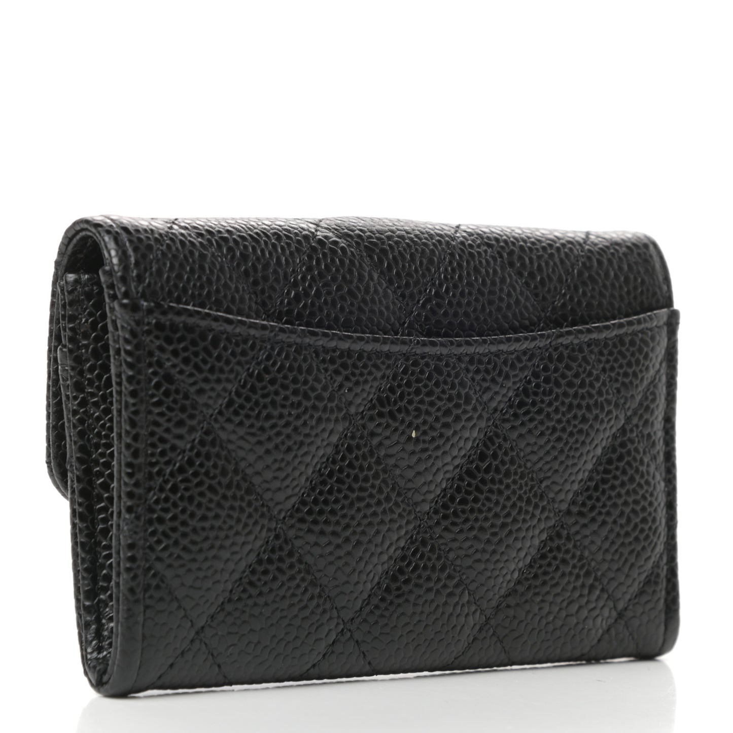 Caviar Quilted Flap Card Holder Wallet Black
