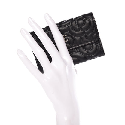Chanel Goatskin Camellia Embossed Flap Card Holder Black 2 of 8