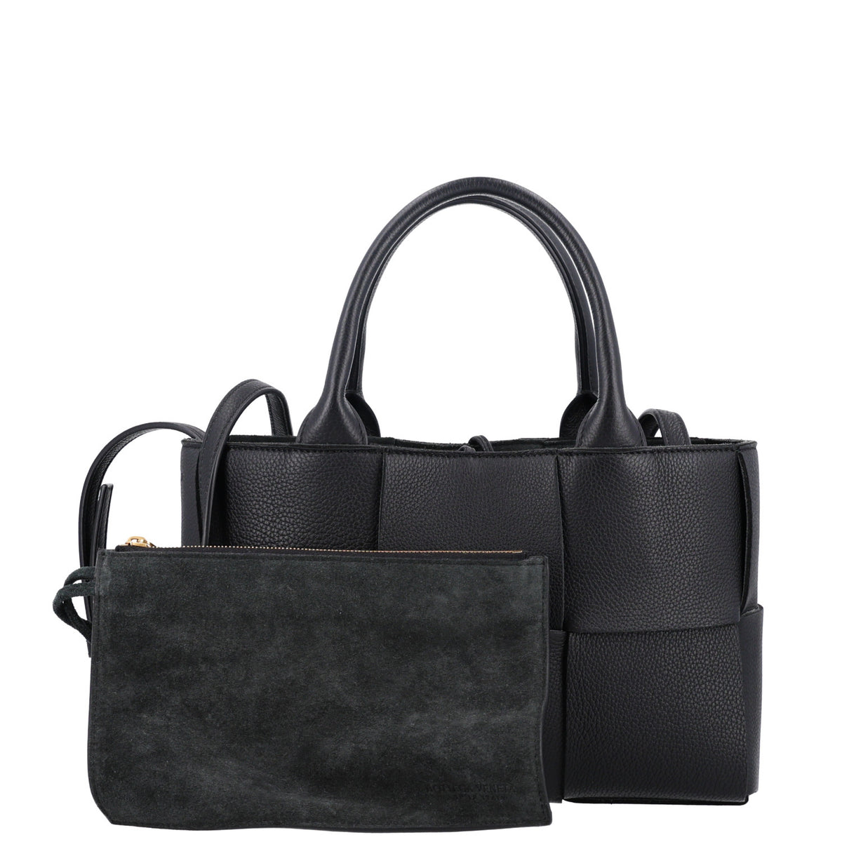 Grained Calfskin Intrecciato Mini Arco Tote Black