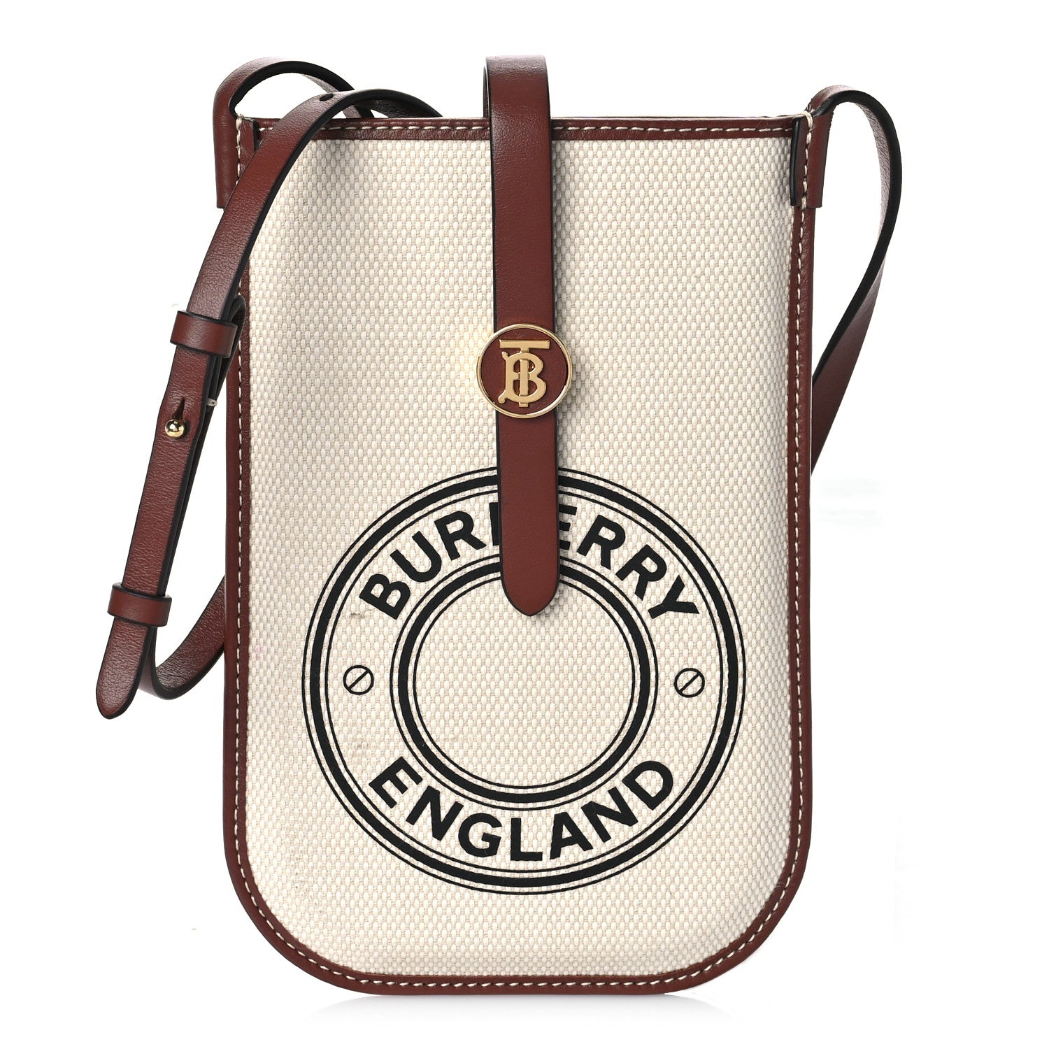 Burberry Canvas Callfskin Anne Phone Case With Strap White Tan 1 of 8