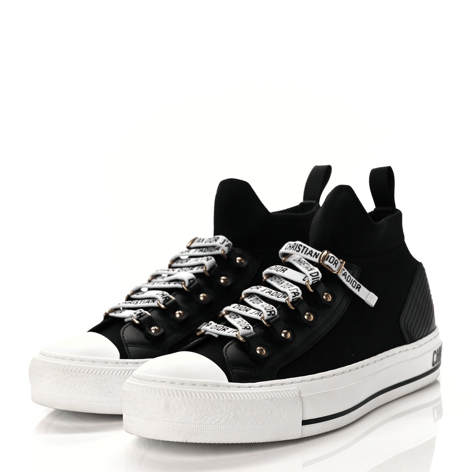 Christian Dior Technical Knit Calfskin Womens Walk'N'Dior High Top Sneakers 38.5 Black 3 of 8