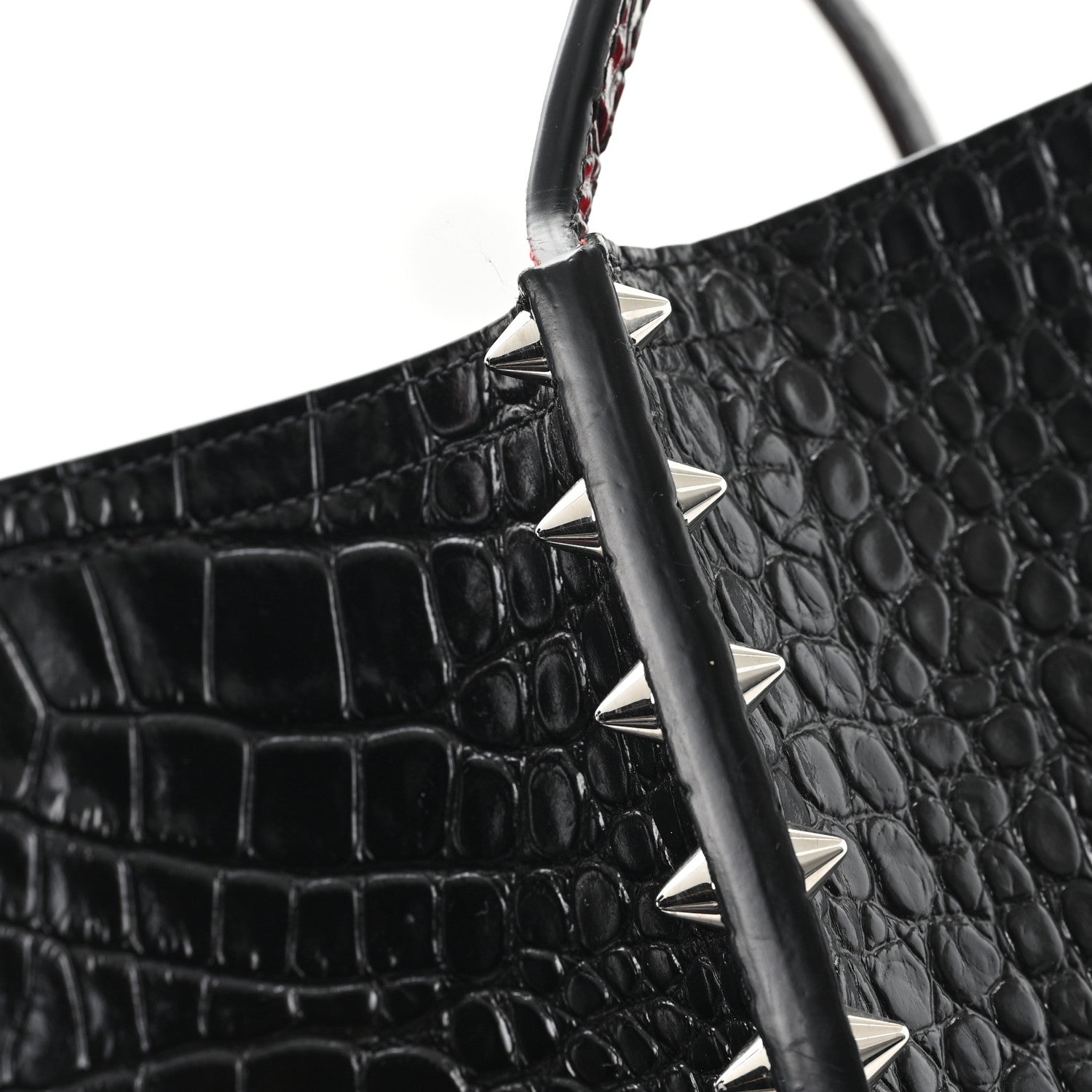 Christian Louboutin Calfskin Crocodile Embossed Spikes Large Cabarock Black 10 of 10