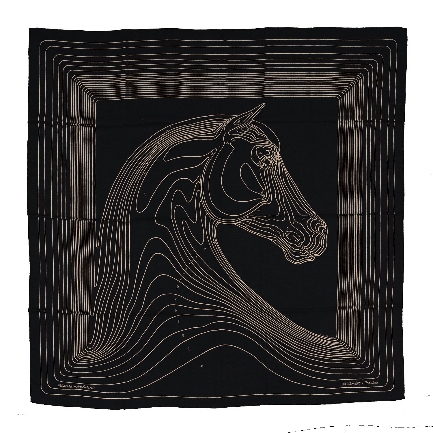 Hermes Cashmere Silk Pegase Paysage Shawl 140 Black Beige 1 of 4