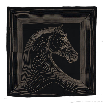 Hermes Cashmere Silk Pegase Paysage Shawl 140 Black Beige 1 of 4