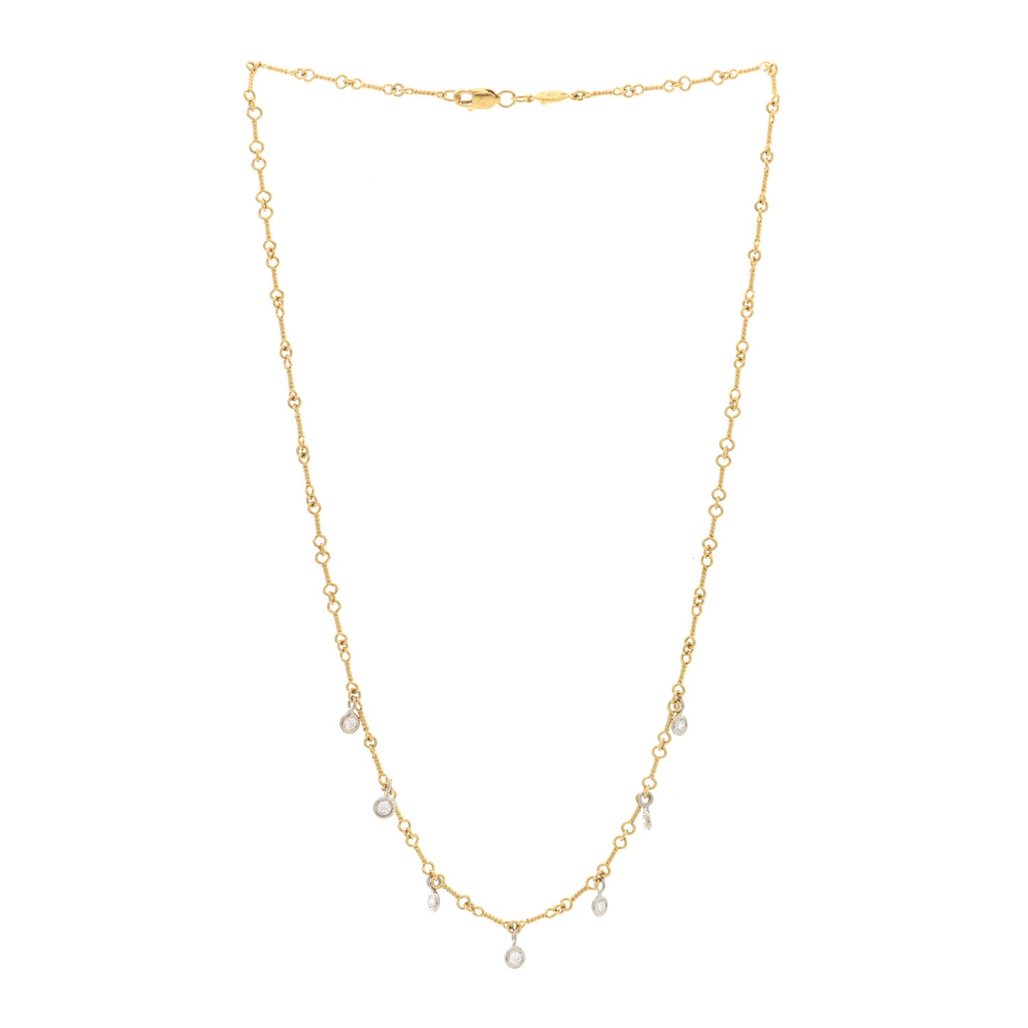 Roberto Coin 18K Yellow White Gold Diamonds by the Inch Dog Bone Chain Dangle Necklace 2 of 4