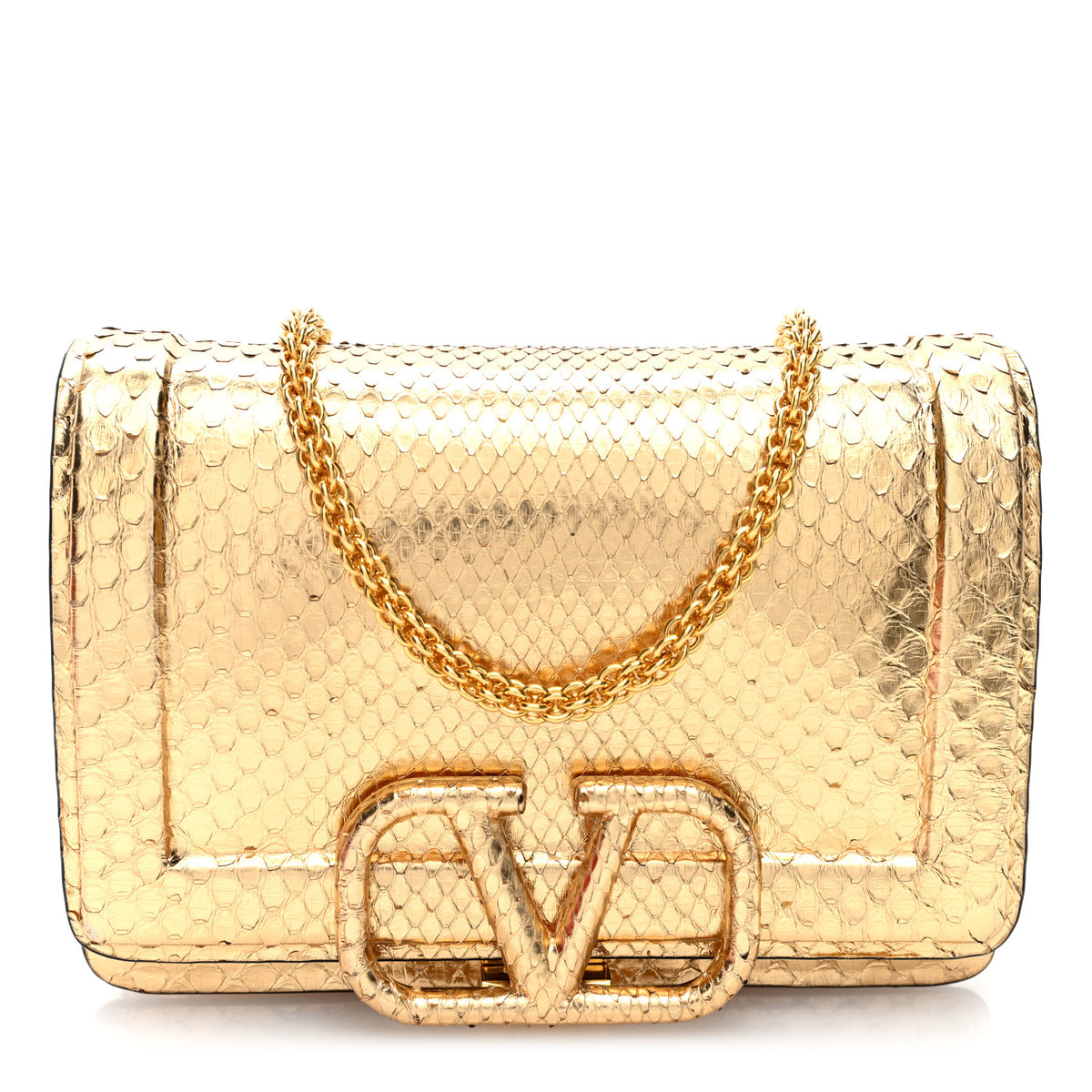 Valentino Garavani Metallic Snakeskin Vlogo Mini Shoulder Bag  Gold 1 of 9