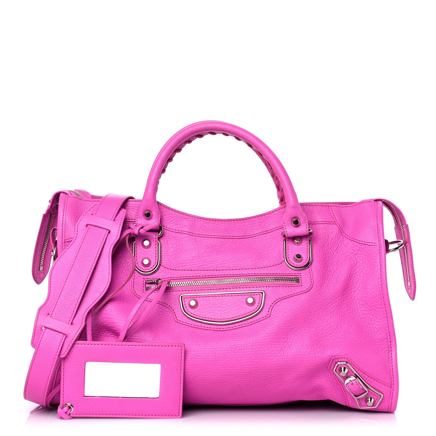 Chevre Silver Metallic Edge Hardware City Rose Fluo