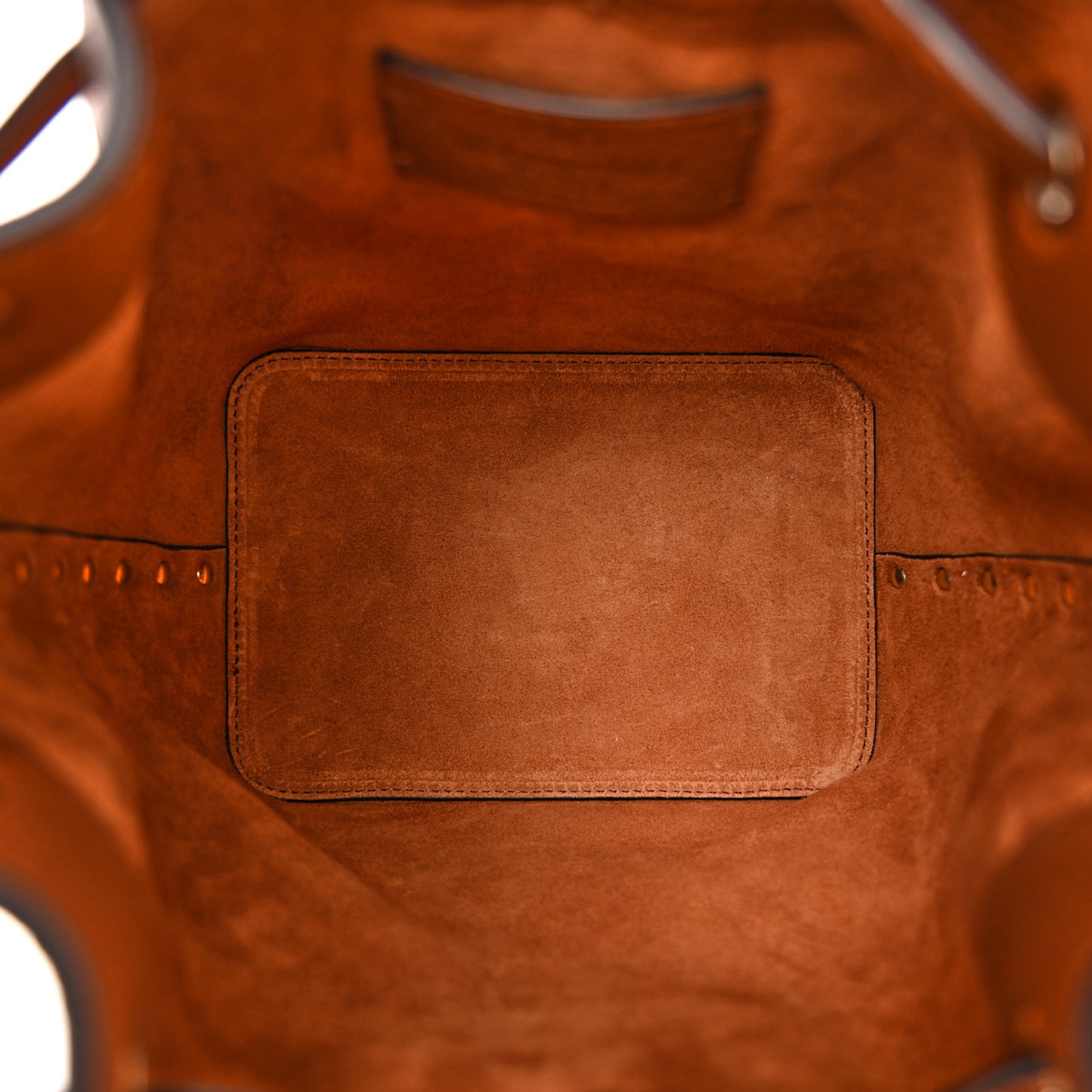 Canvas Grained Calfskin Rockstud Drawstring Bucket Bag Naturale Tobacco