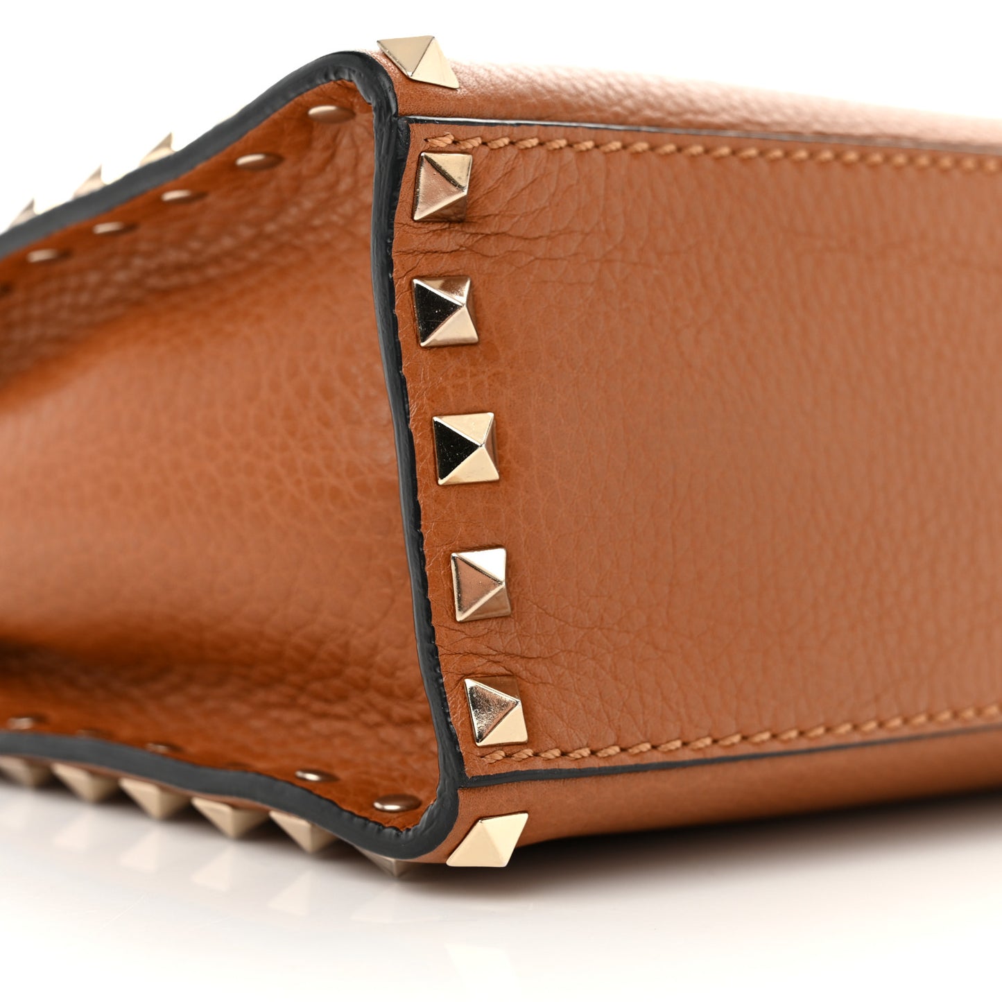 Pebbled Calfskin Small Rockstud Single Handle Flap Bag Light Cuir