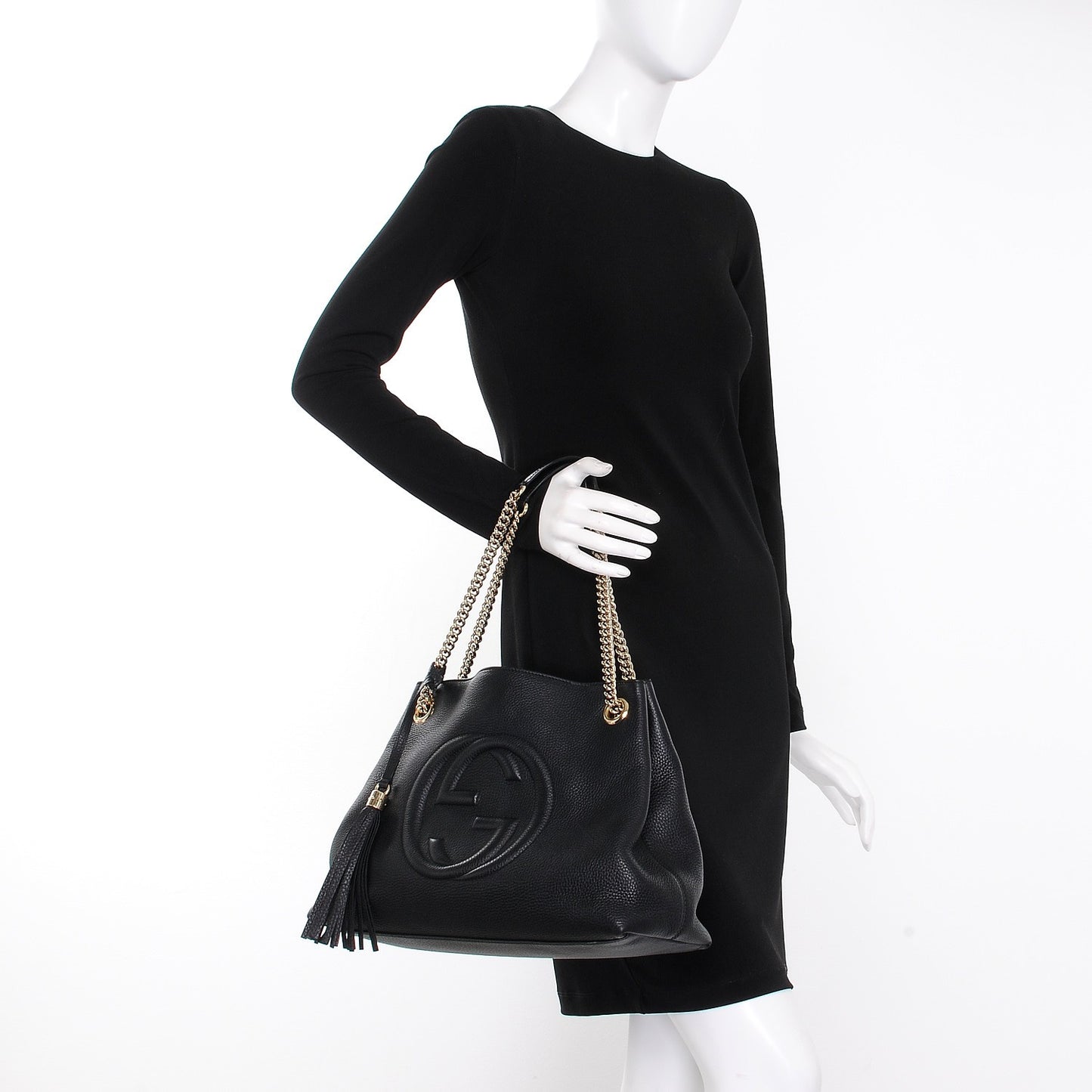 Pebbled Calfskin Medium Soho Chain Shoulder Bag Black