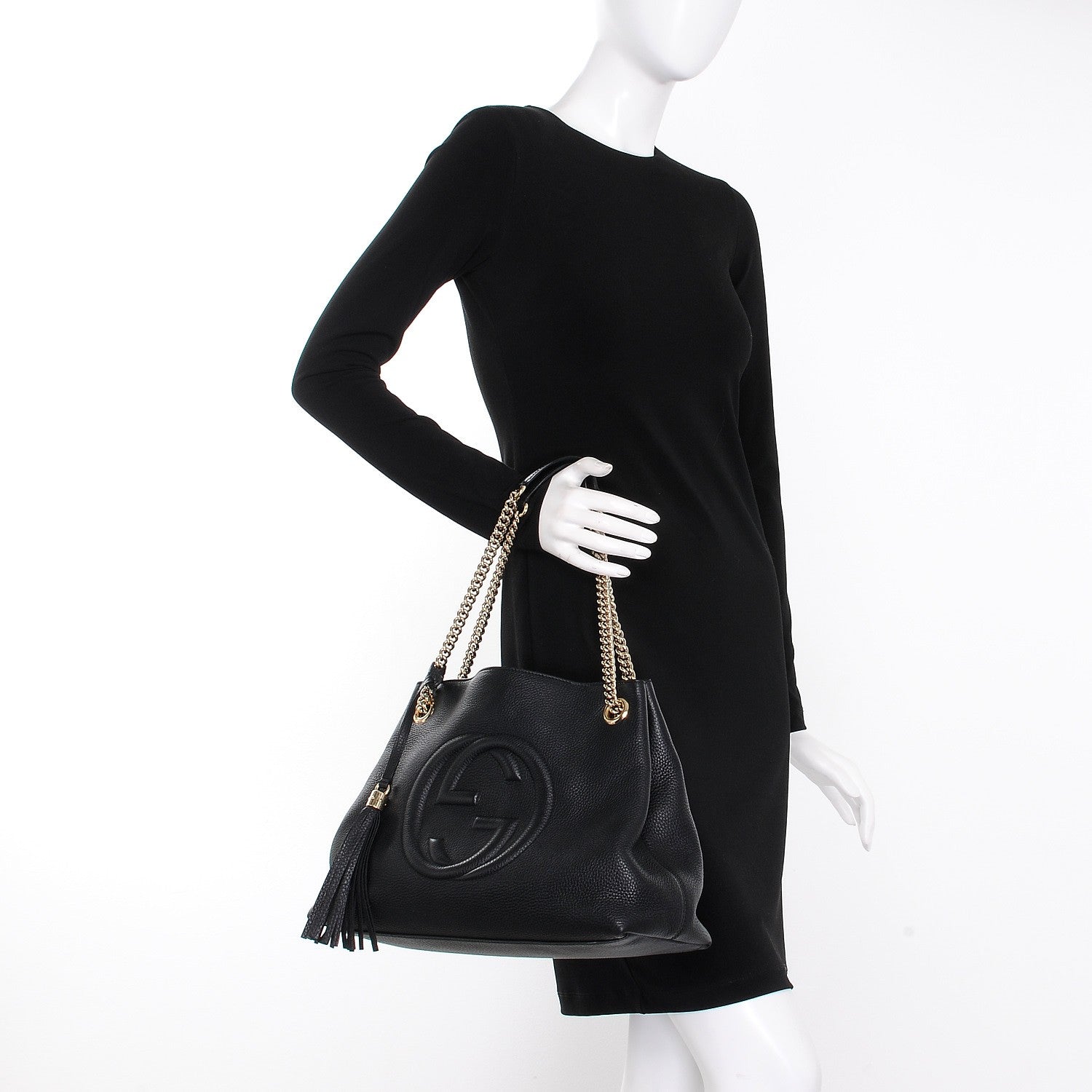 Gucci Pebbled Calfskin Medium Soho Chain Shoulder Bag Black 2 of 9