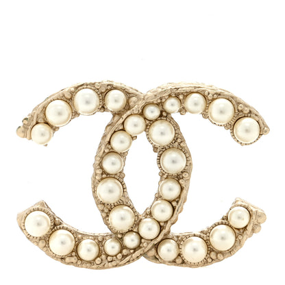 Chanel Metal Pearl Studded CC Brooch Gold 1 of 3