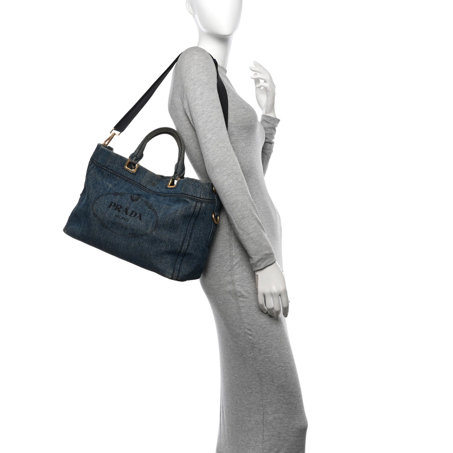 Prada Denim Logo Shopping Tote Blue 2 of 14