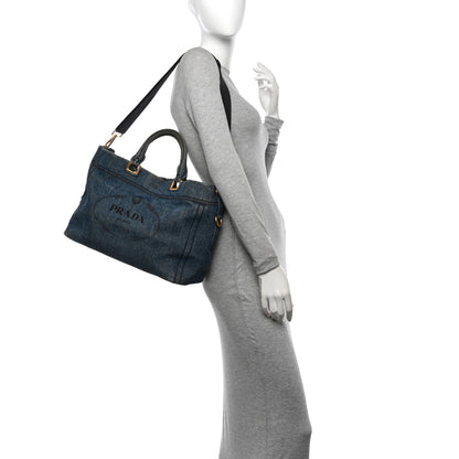 Prada Denim Logo Shopping Tote Blue 2 of 14