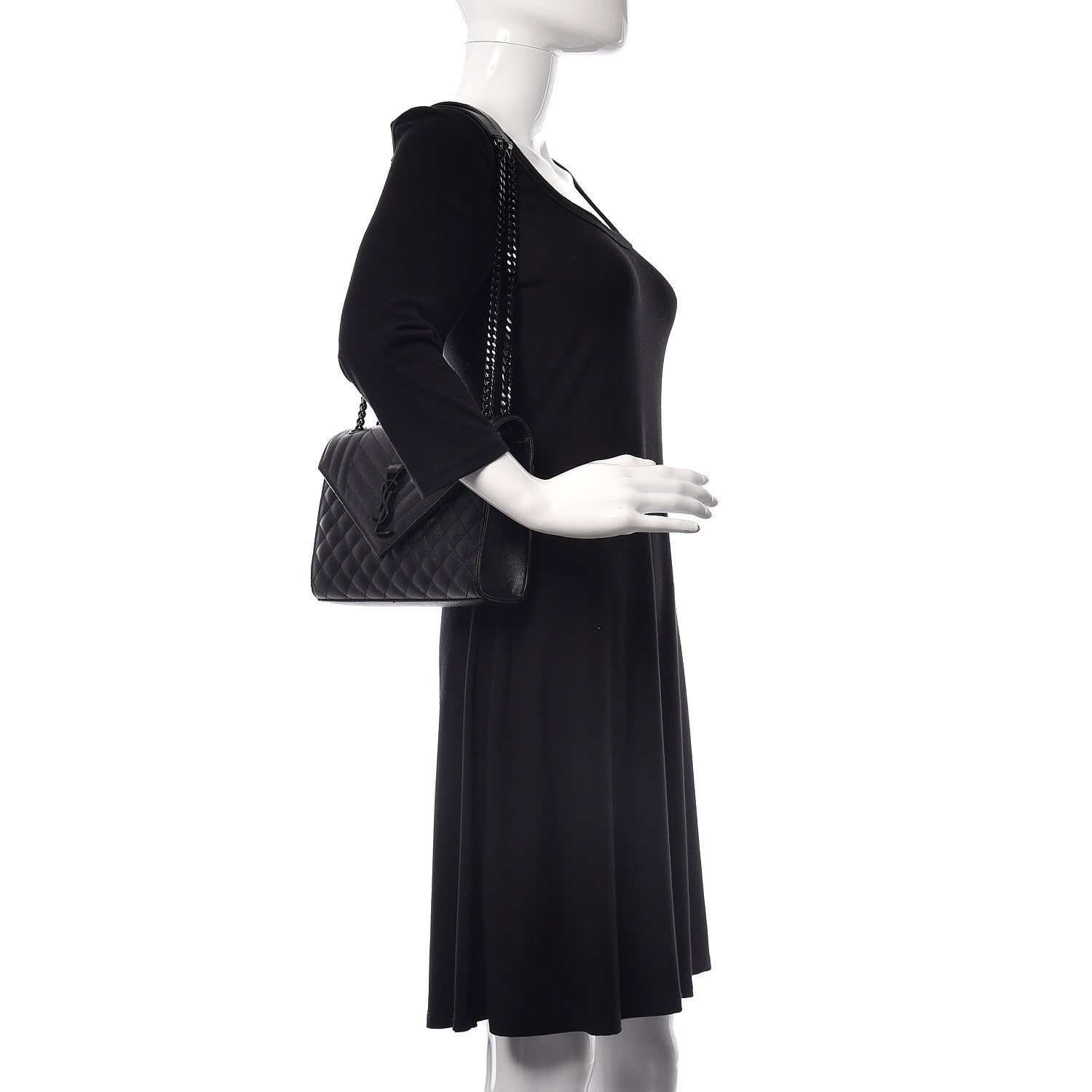 Saint Laurent Grain De Poudre Textured Mixed Matelasse Triquilt Medium Monogram Satchel Black 2 of 9
