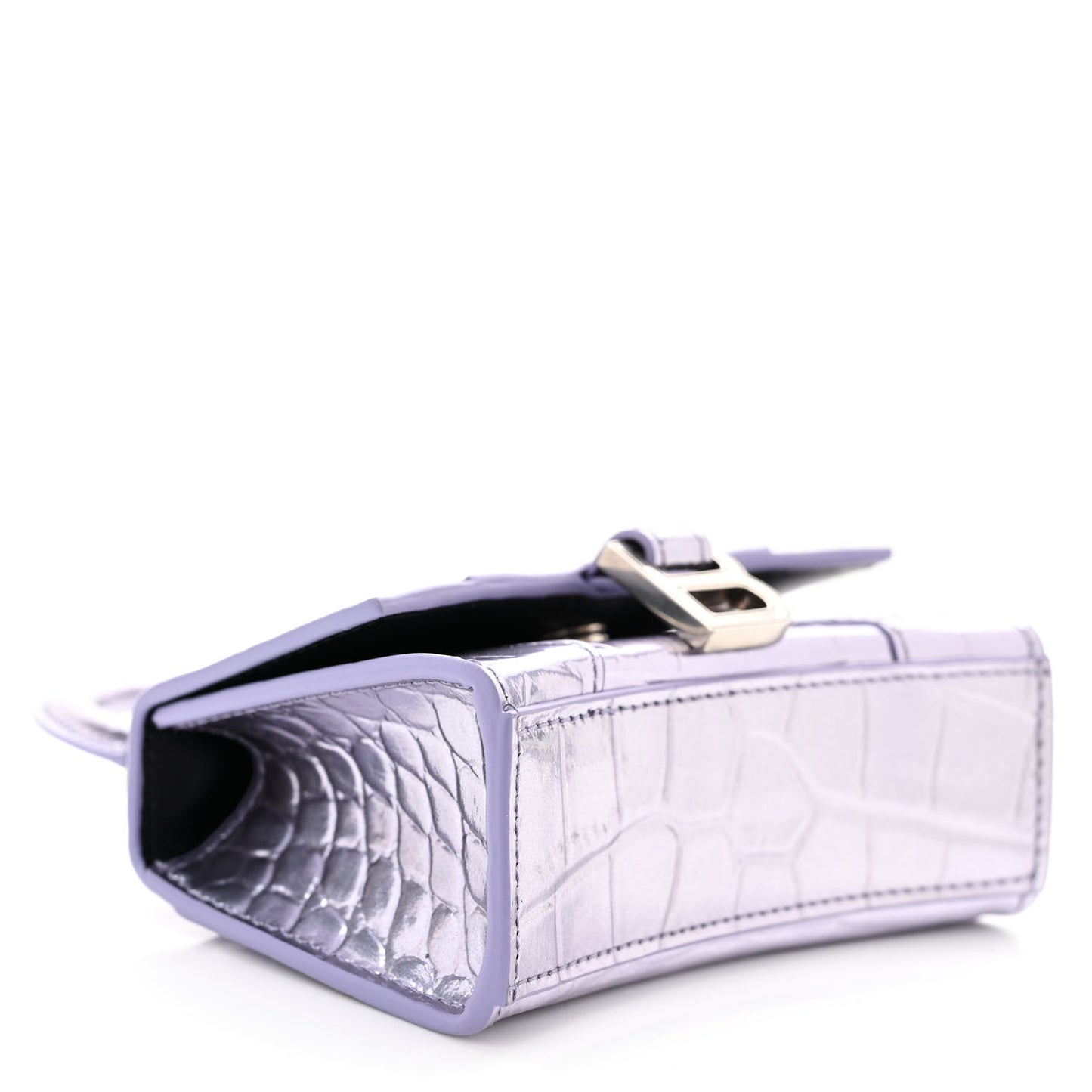 Metallic Calfskin Crocodile Embossed Hourglass Top Handle Bag Mini with Chain Lilac