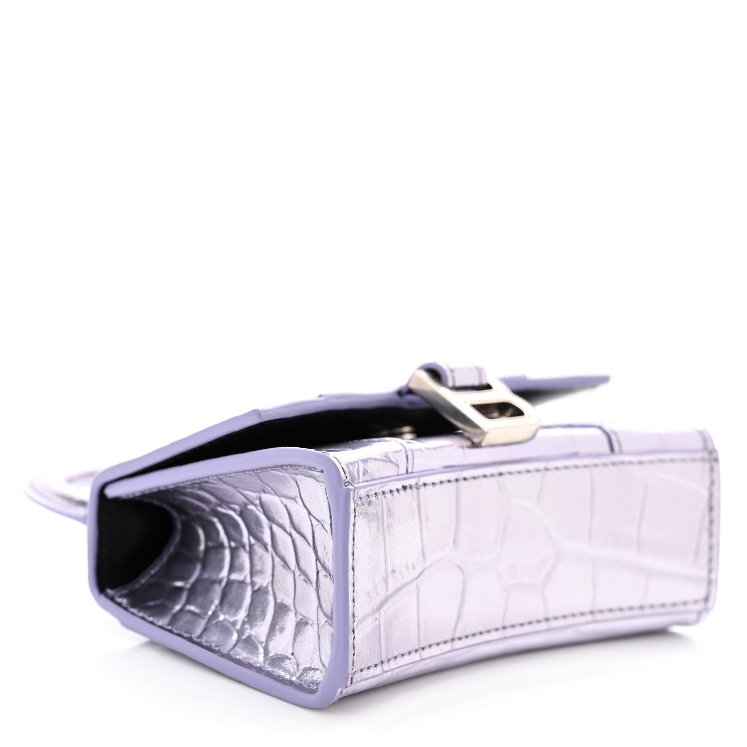 Balenciaga Metallic Calfskin Crocodile Embossed Hourglass Top Handle Bag Mini with Chain Lilac 4 of 10