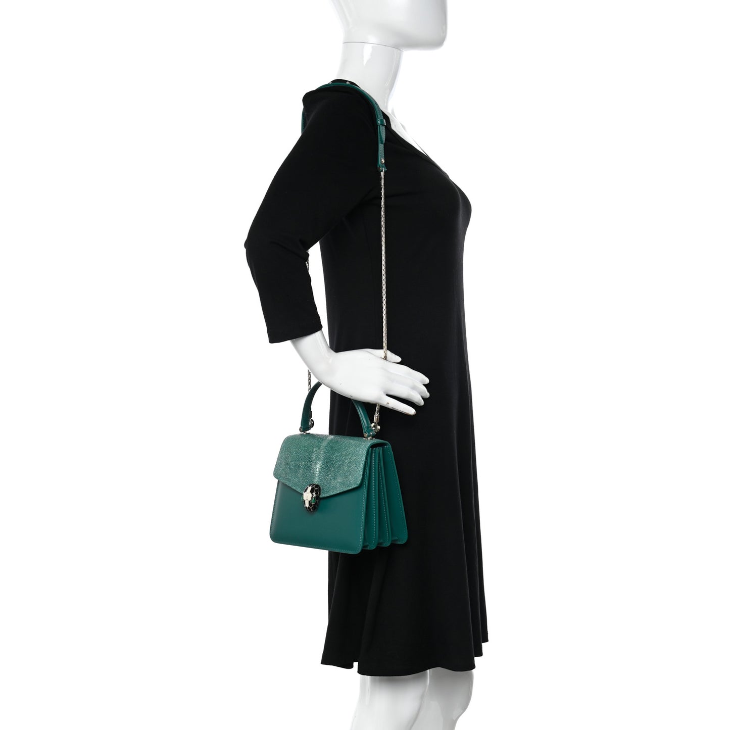 Calfskin Galuchat Serpenti Forever Crossbody Emerald Green