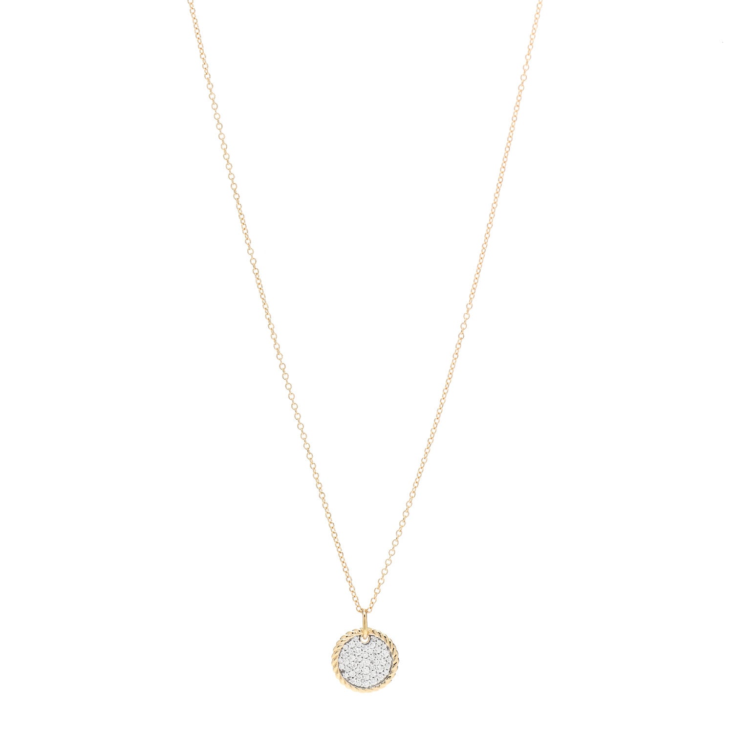 David Yurman 18K Yellow Gold Diamond Cable Collectibles Pave Charm Pendant Necklace 1 of 5