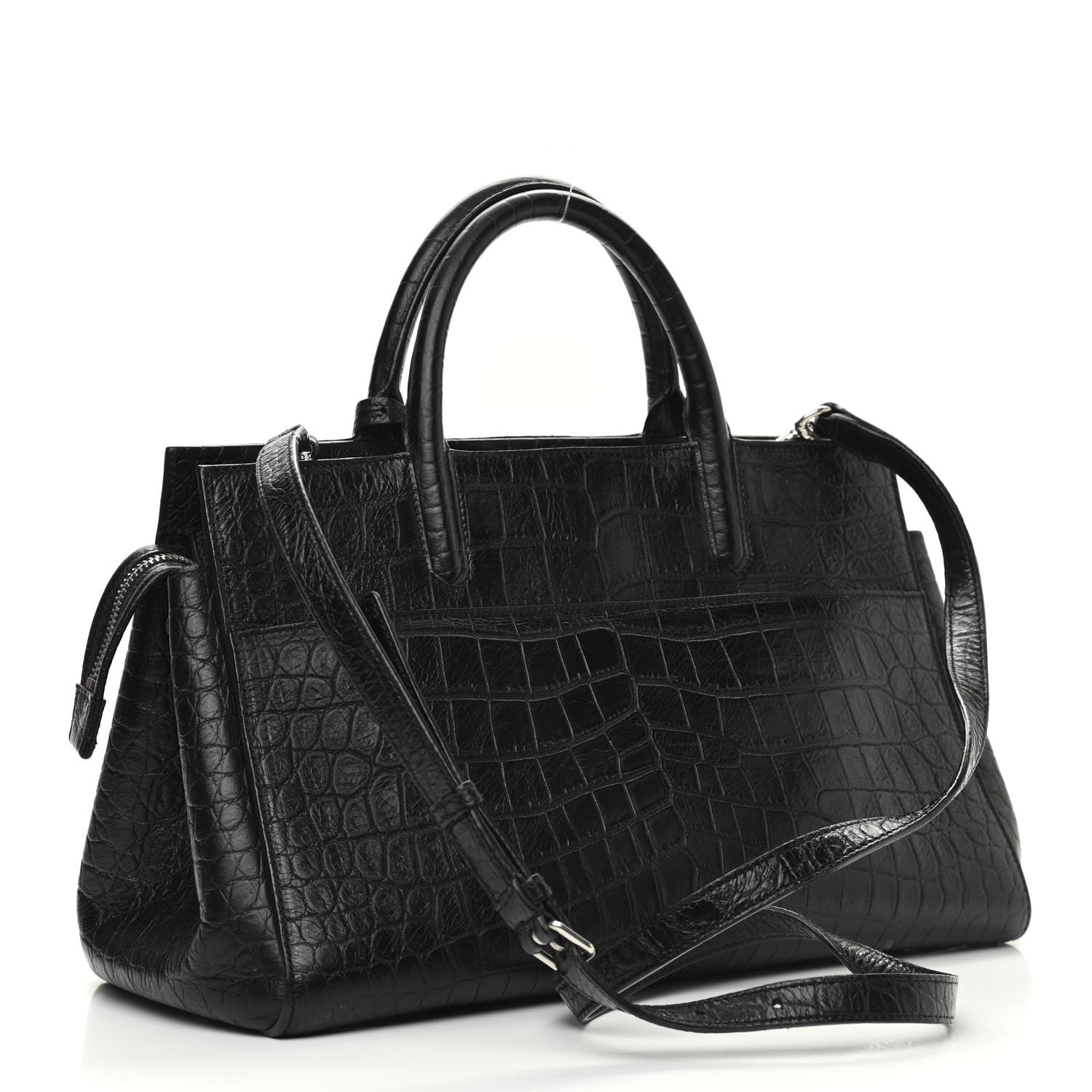 Saint Laurent Calfskin Crocodile Embossed Small Cabas Rive Gauche Black 2 of 10