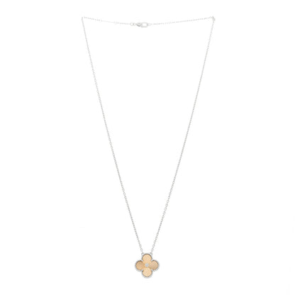 Van Cleef & Arpels 18K White Rose Gold Diamond Guilloche Vintage Alhambra Pendant Necklace 1 of 6