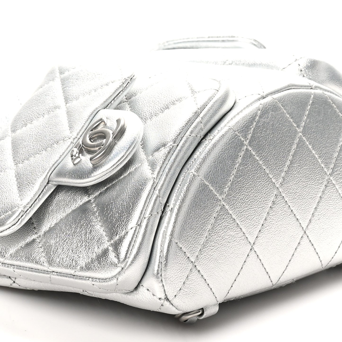 Metallic Lambskin Quilted Double Pocket Backpack Silvery