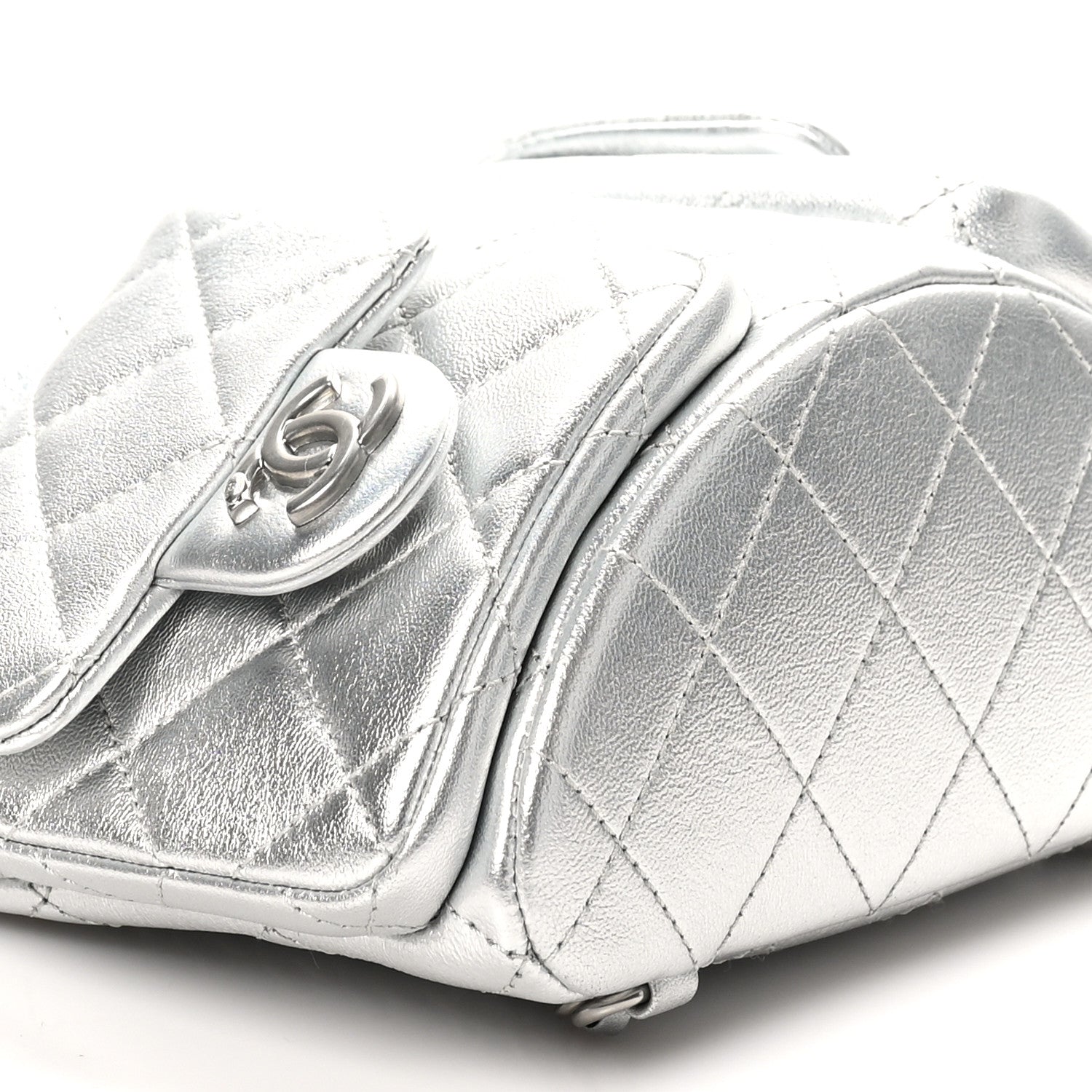 Chanel Metallic Lambskin Quilted Double Pocket Backpack Silvery 9 of 11