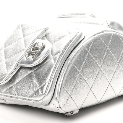 Chanel Metallic Lambskin Quilted Double Pocket Backpack Silvery 9 of 11
