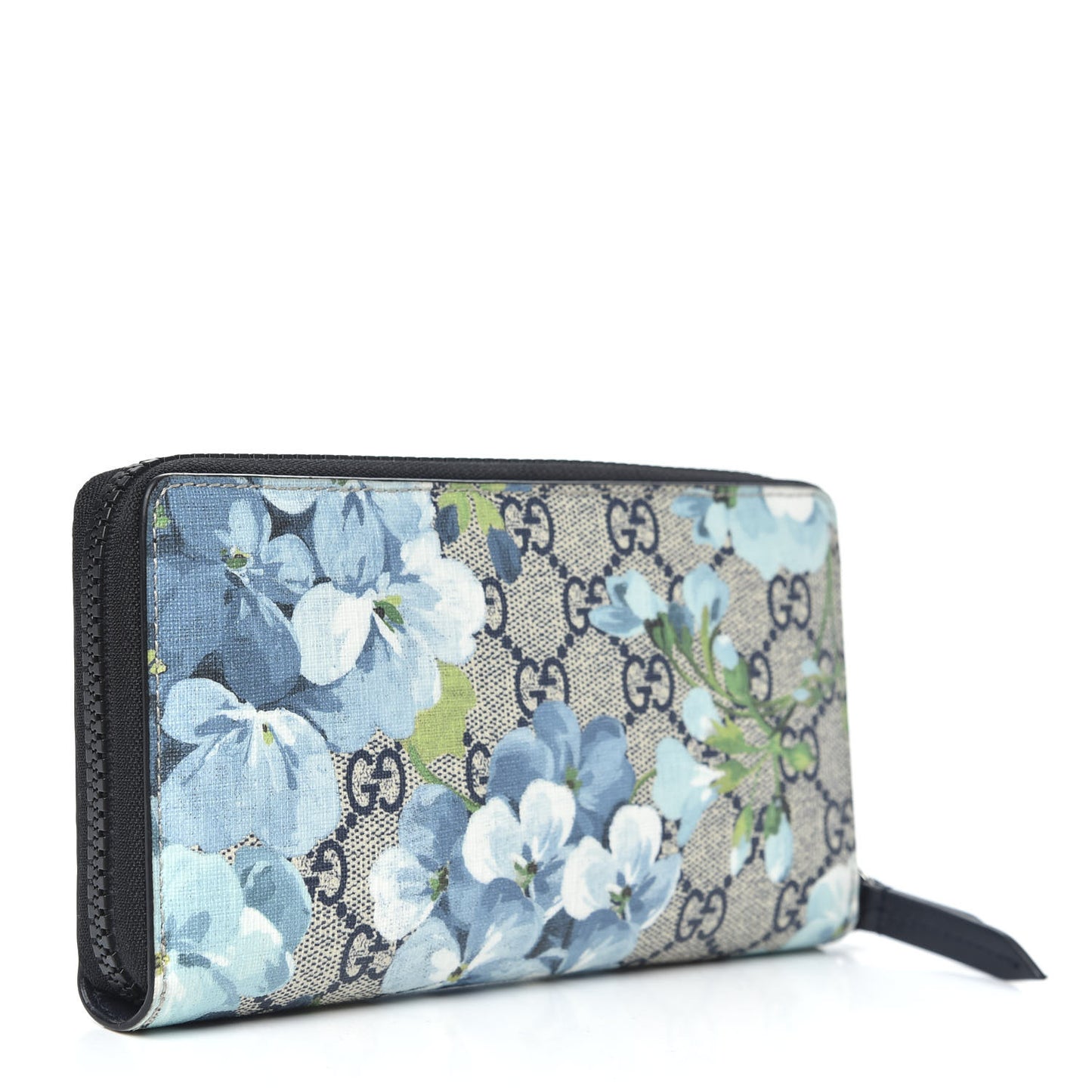 GG Supreme Monogram Blooms Zip Around Wallet Blue