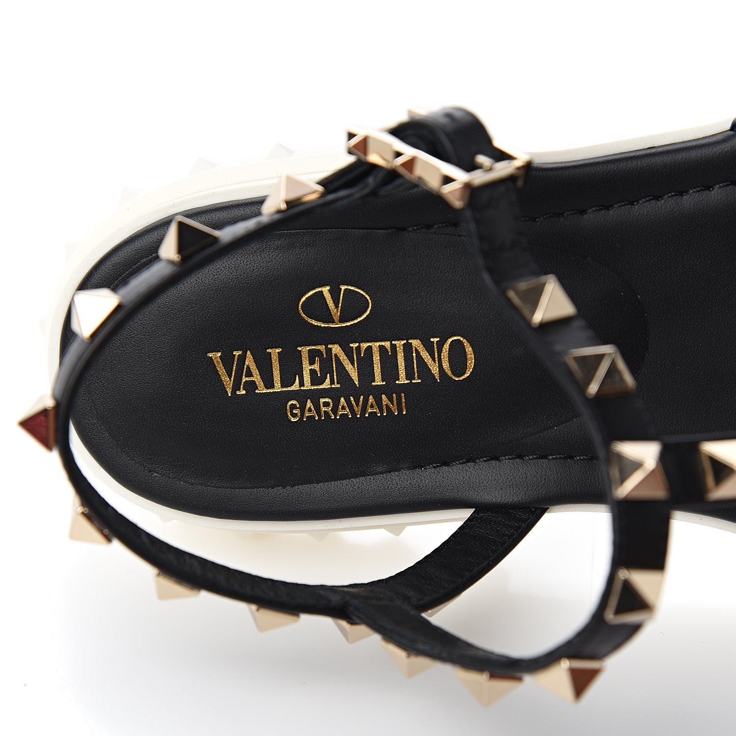 Valentino Garavani Calfskin Bedrock Rockstud Ankle Flat Sandals 35 Black 7 of 9