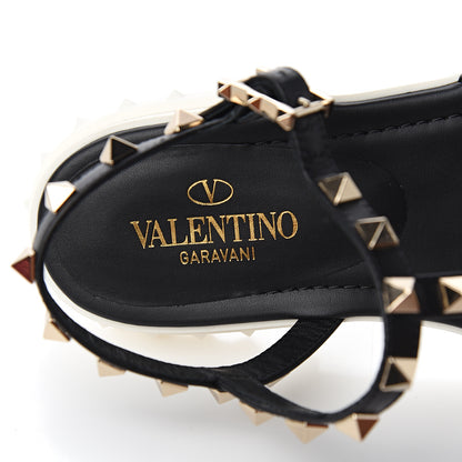 Valentino Garavani Calfskin Bedrock Rockstud Ankle Flat Sandals 35 Black 7 of 9