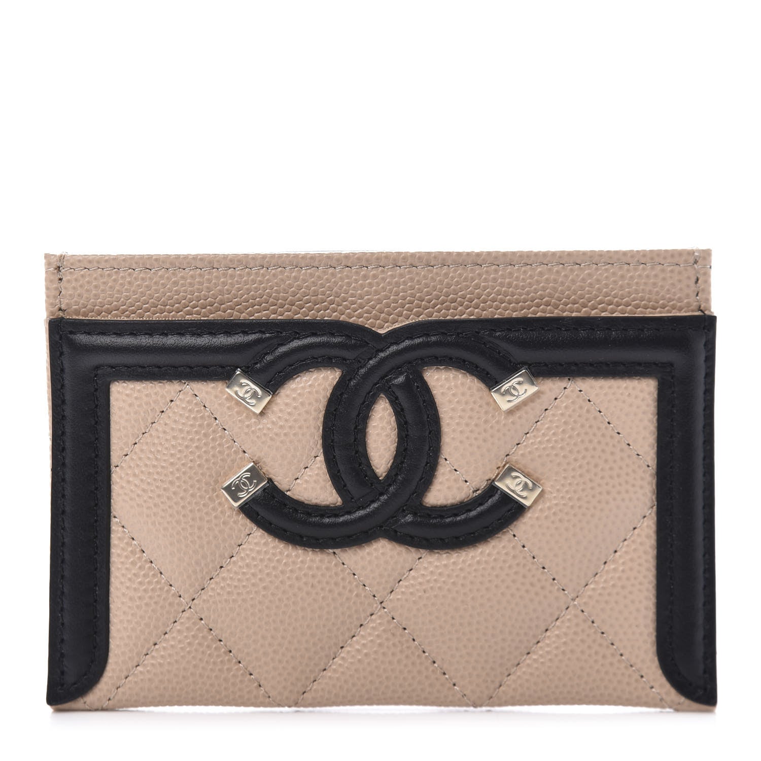 Chanel Caviar Quilted Filigree Card Holder Beige Black 1 of 10