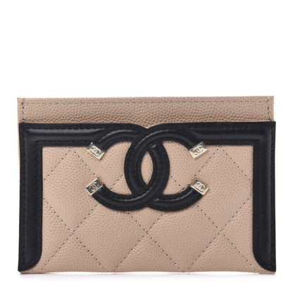 Chanel Caviar Quilted Filigree Card Holder Beige Black 1 of 10