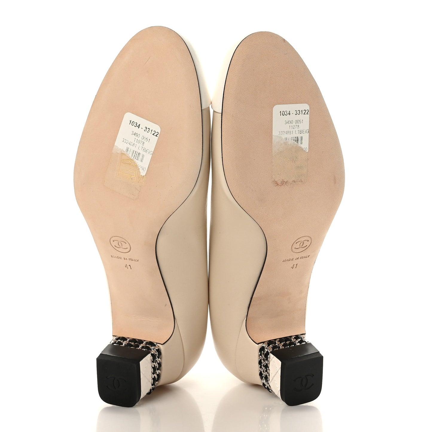 Lambskin CC Cap Toe Chain Pumps 41 Light Beige White