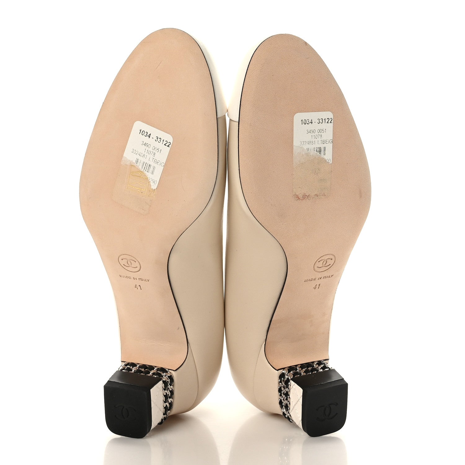 Chanel Lambskin CC Cap Toe Chain Pumps 41 Light Beige White 6 of 10