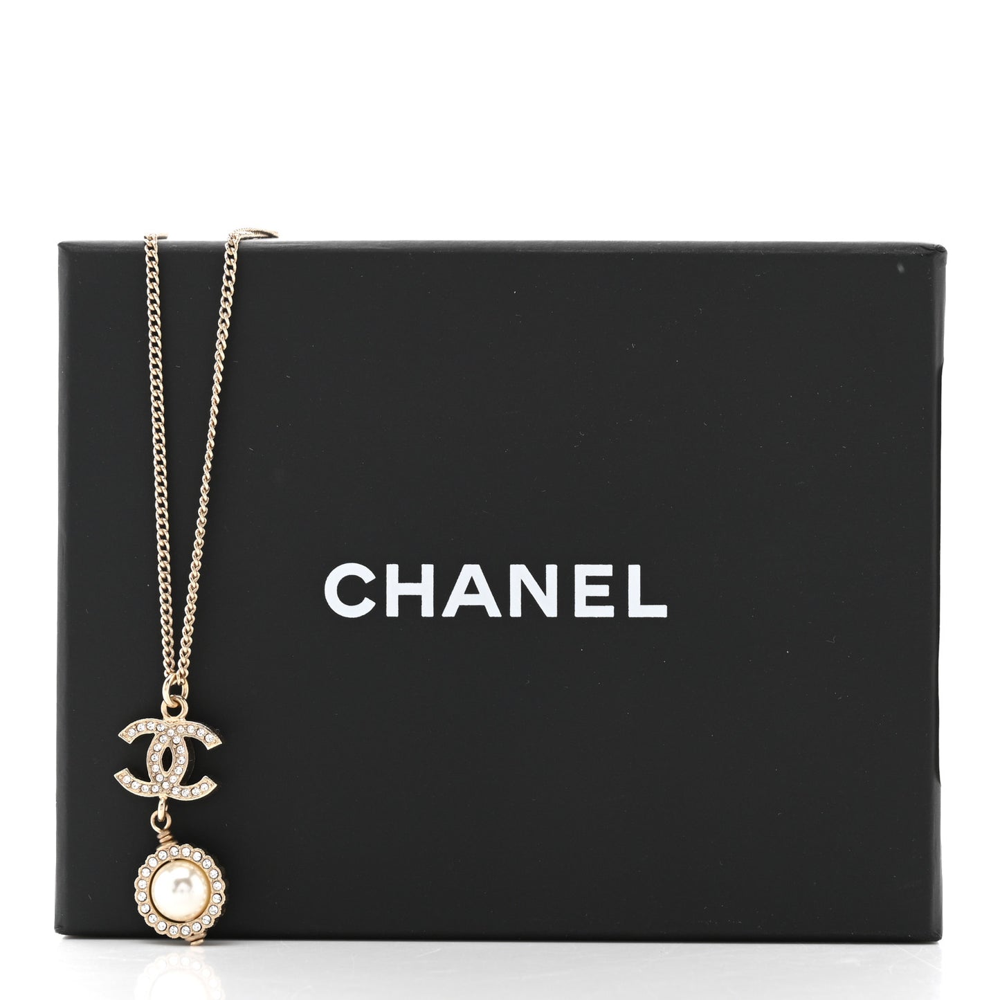Pearl Crystal CC Pendant Necklace Gold