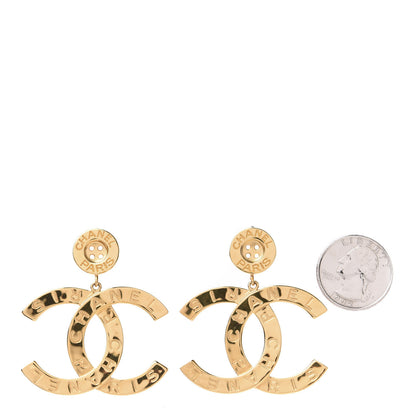 Chanel Metal Large Paris Button Earrings Gold 2 of 6