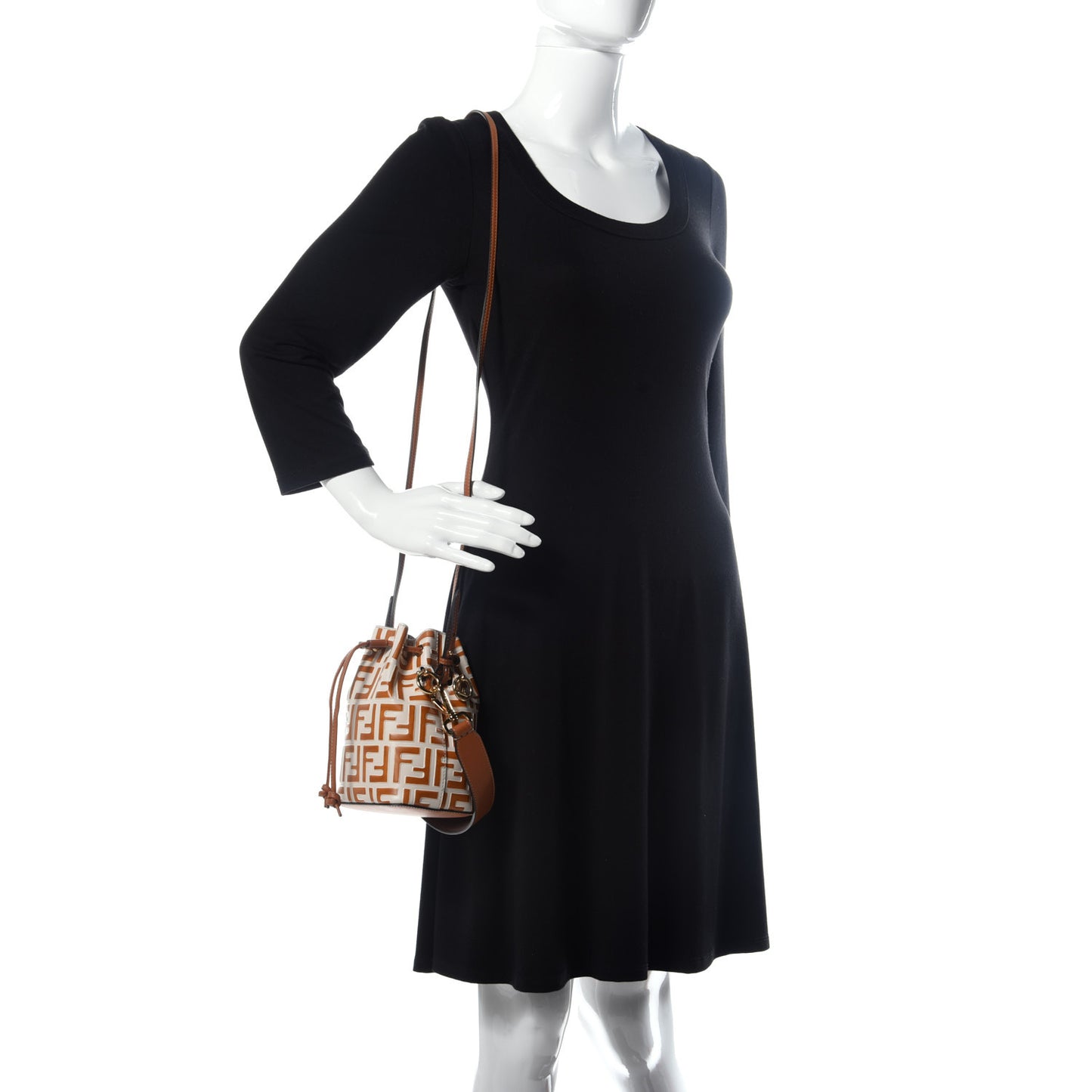 Vitello Grace F is Fendi Bi-Color FF 1974 Embossed Mini Mon Tresor Bucket Bag Camelia Saddler Brandy