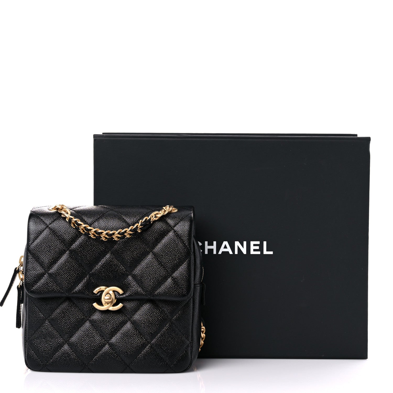 Chanel Shiny Caviar Quilted Chain Melody Backpack Black 10 of 10