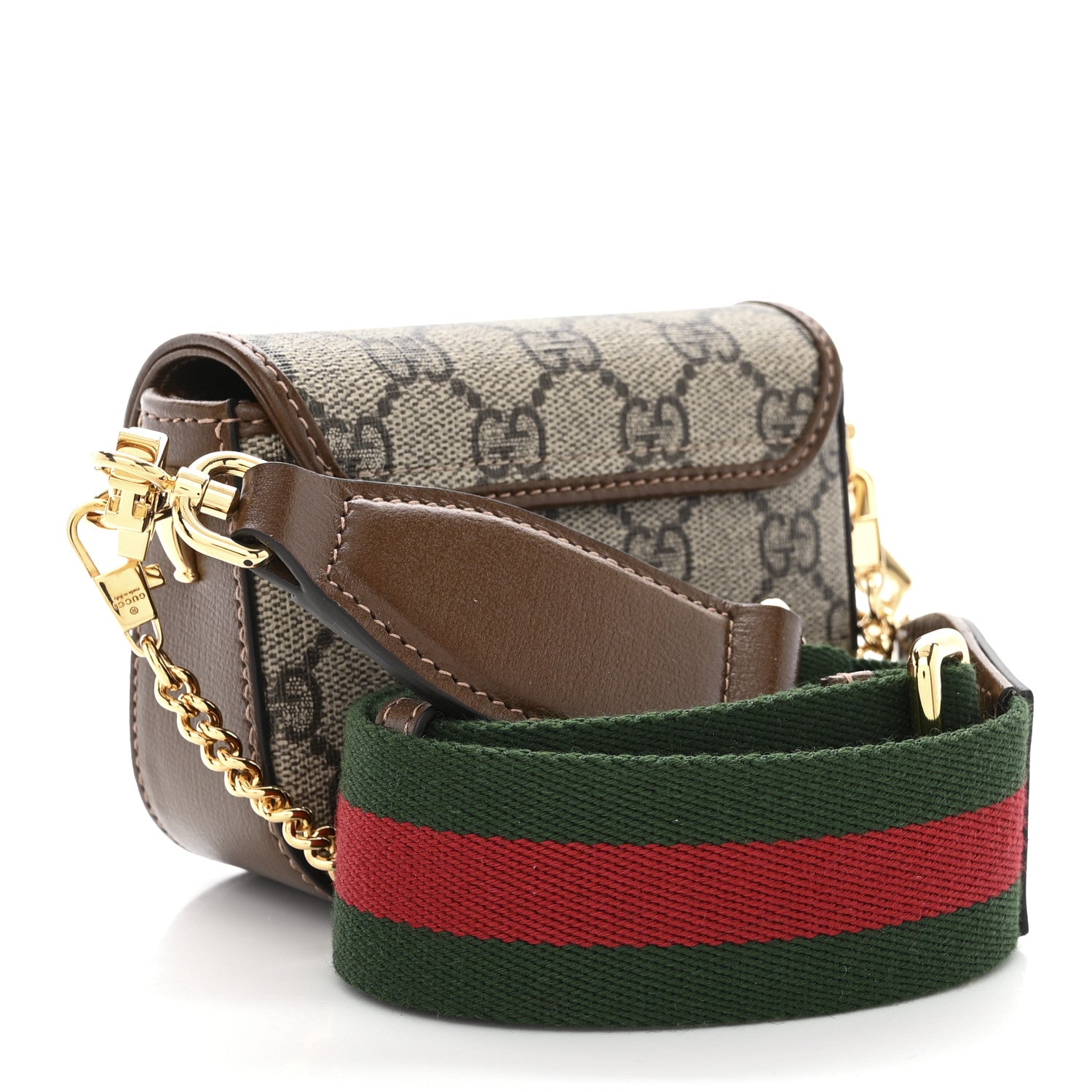 Gucci GG Supreme Monogram Azalea Calfskin Web Horsebit 1955 Wallet On Strap Beige Ebony Brown Sugar 3 of 10