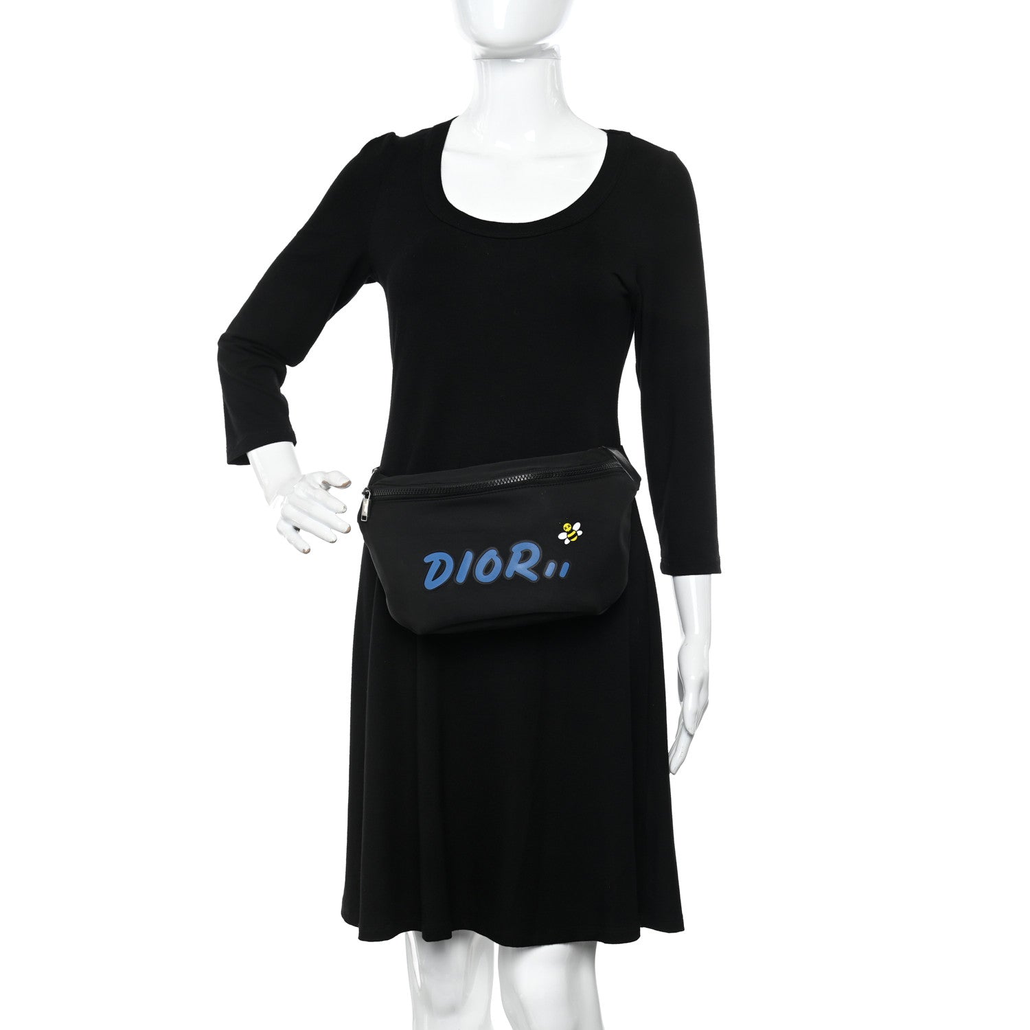 Christian Dior X KAWS Nylon Calfskin Bee Belt Bag Black 2 of 12