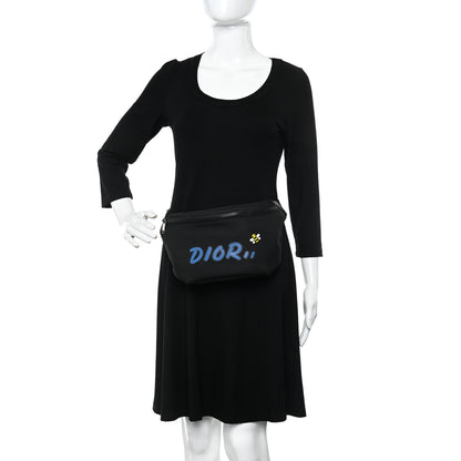 Christian Dior X KAWS Nylon Calfskin Bee Belt Bag Black 2 of 12